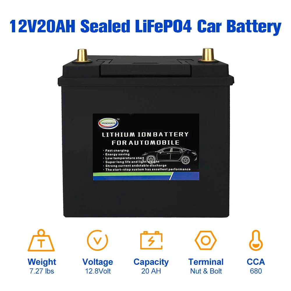 40B-19 12V 25Ah Car LifePO4 Battery CCA680 With 100A BMS For Auto,Tractor & Caravan,Rechargeable,Long-lasting Automotive Battery