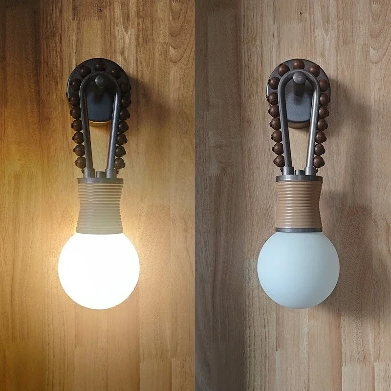 Retro Creative Bead Decorative Wall Lamp Bedroom Bedside Light Hotel Corridor Model Room Indoor Light Luxury Lighting Fixture