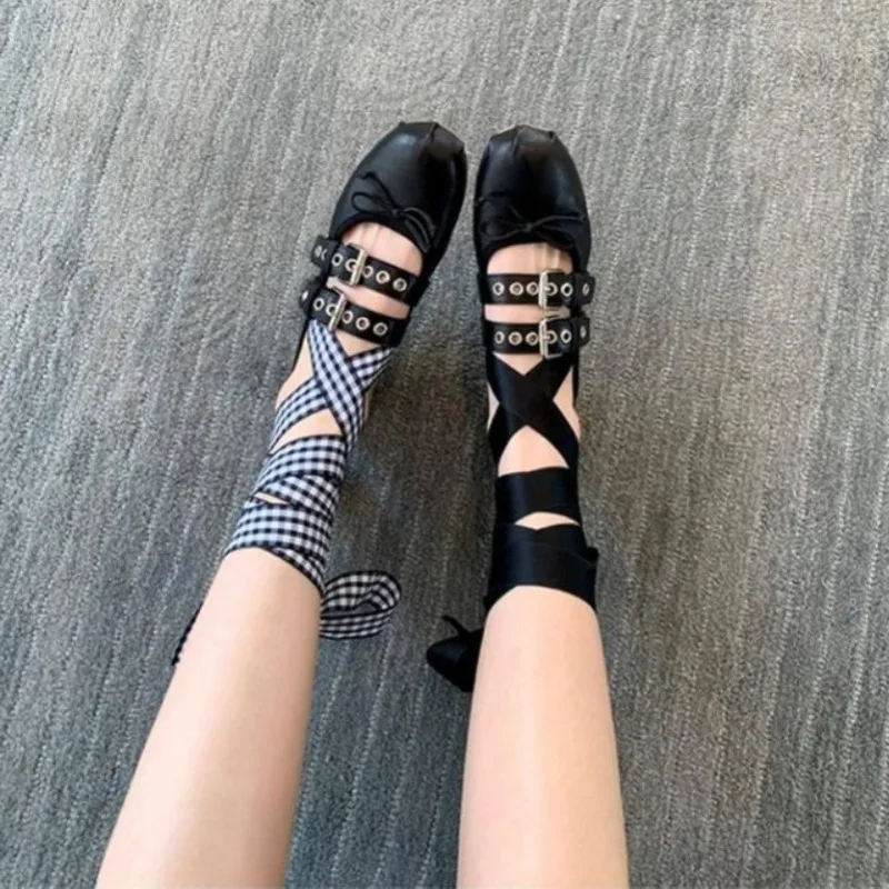 Zapatos de Ballet con lazo Retro francés para mujer, zapatos Mary Jane a la moda, planos con cordones de cabeza redonda, novedad de verano y otoño,