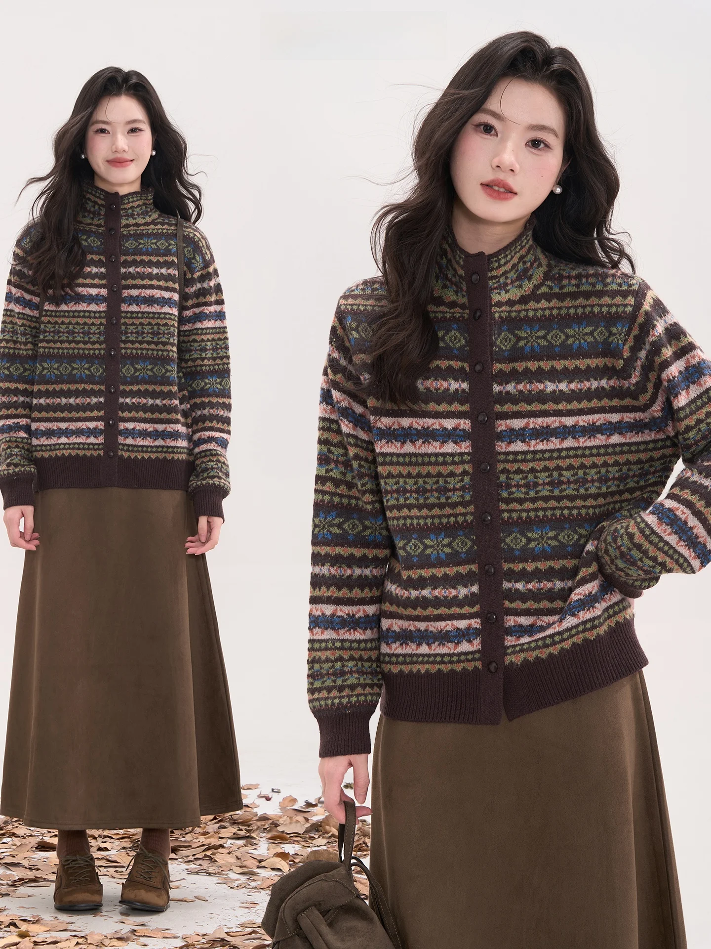 

Вязаный свитер с воротником-стойкой Heme для женщин, осенне-зимний, утепленный, свободного кроя, с цветными полосками, повседневный, онлайн-продажа