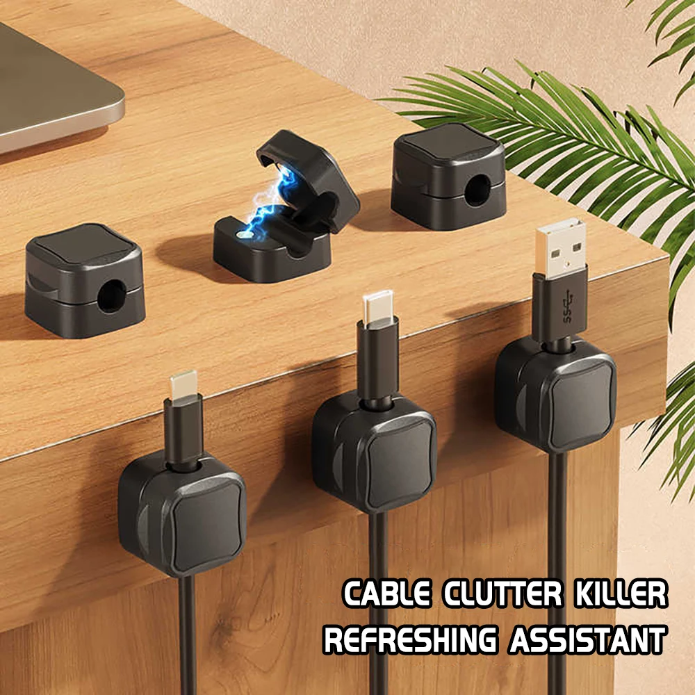 4/6PCS Magnetic Snap Closed Cable Holder Self-Adhesive Wire Management Clip No-Drill Desktop Charging Cord Organizer for Home