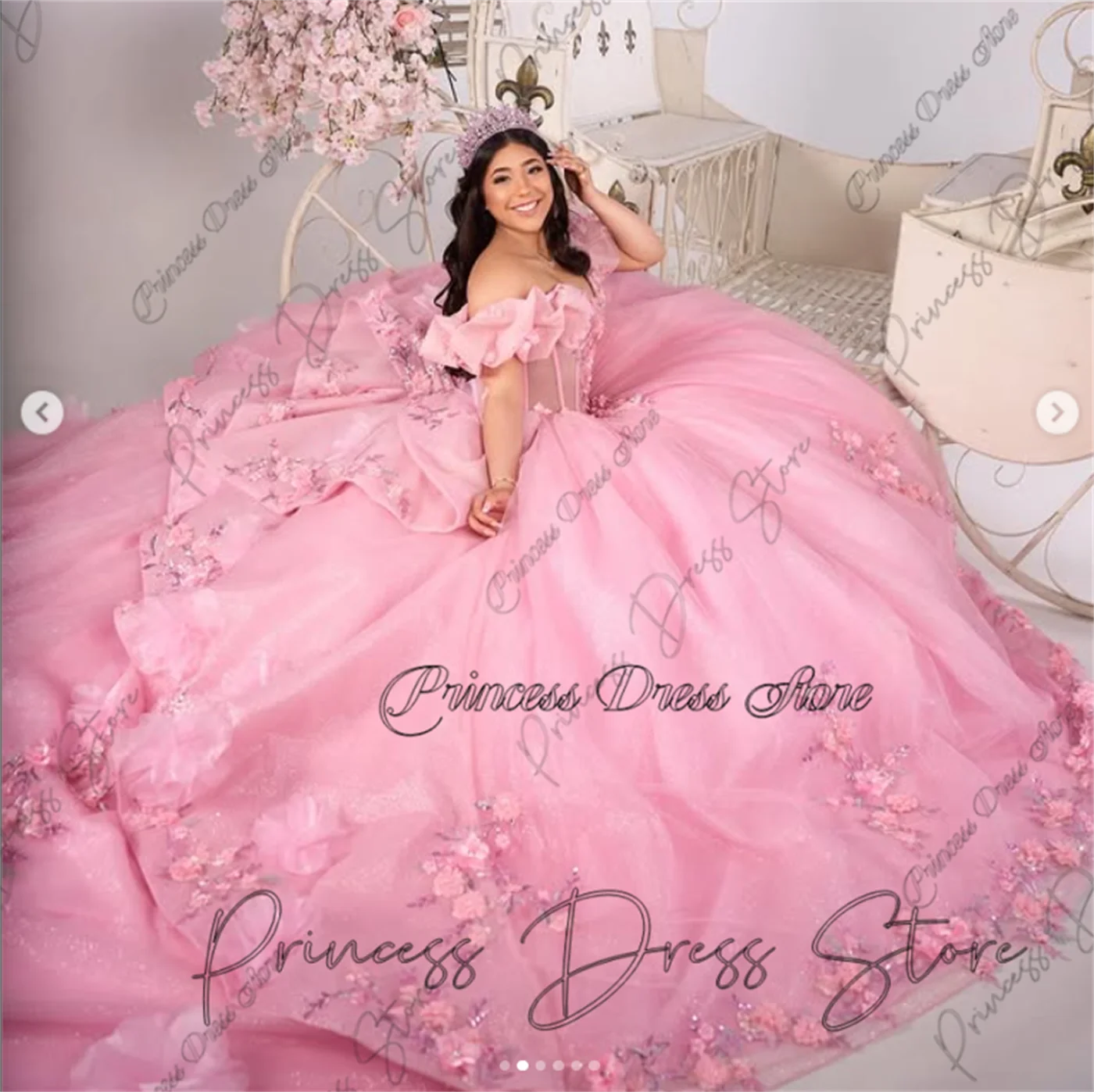Doce luxo quinceanera vestido querida frisado cristais delicado flor apliques vestido de baile vestidos de aniversário personalizado