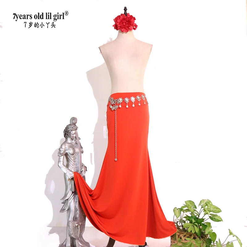 7yearsoldlilgirl Spanischer Flamenco-Tanz, elastischer Übungsrock mit hoher Taille, Damen tragen Fischschwanz ESS26