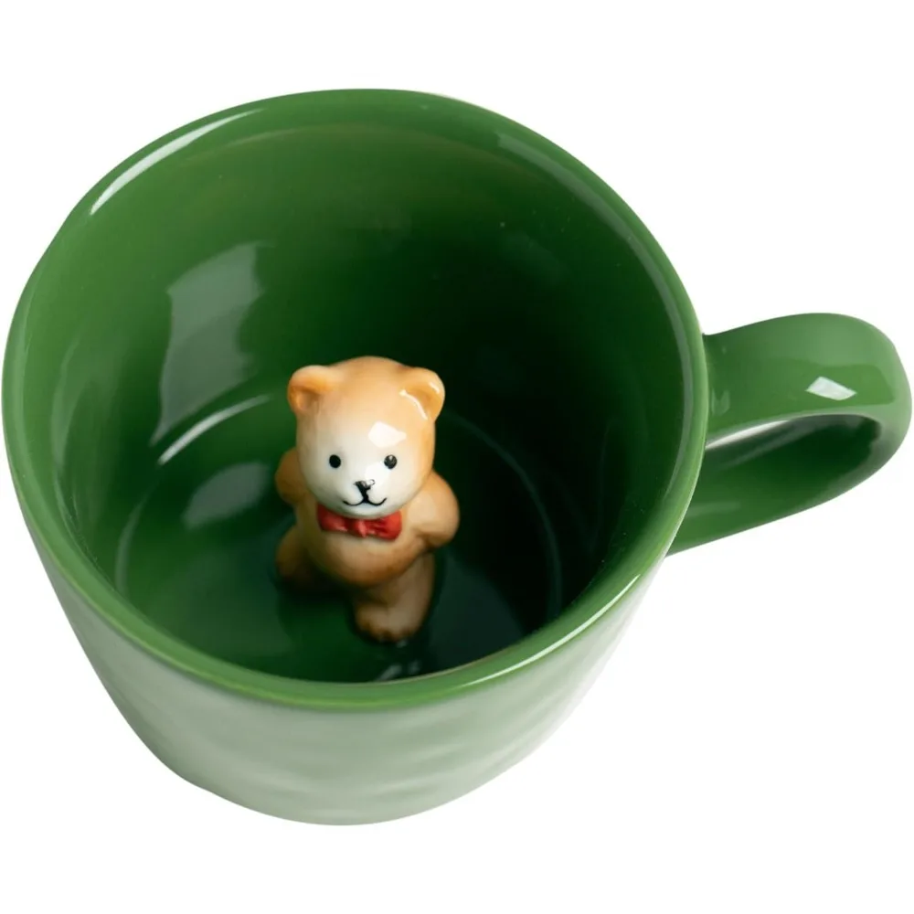 

club Bow Tie Bear Coffee Cup Hidden Ceramic Animal Inside Mug,Cute Cartoon Handmade Figurine Mugs,Holiday and Birthday Gift