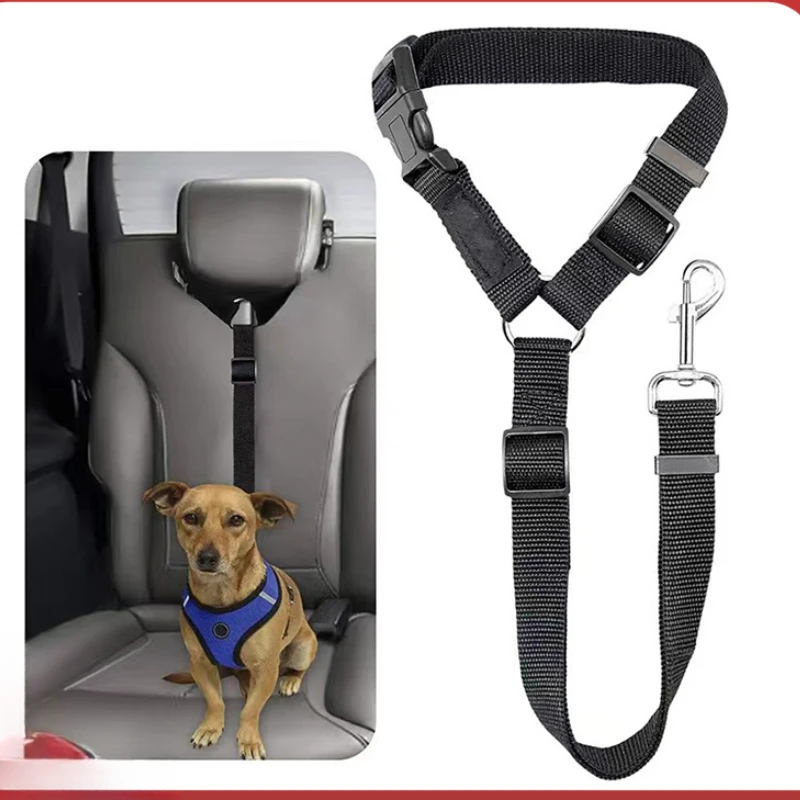 Solid Color Two-in-one Pet Car Seat Belt Nylon Lead Leash Backseat Safety Belt Adjustable Dogs Harness Collar Pet Accessories