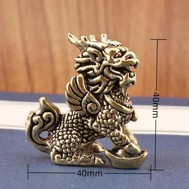 Brass Flying Kirin Ingot Kirin Pair Retro Home Decoration Office Desktop Tea Pet Craft