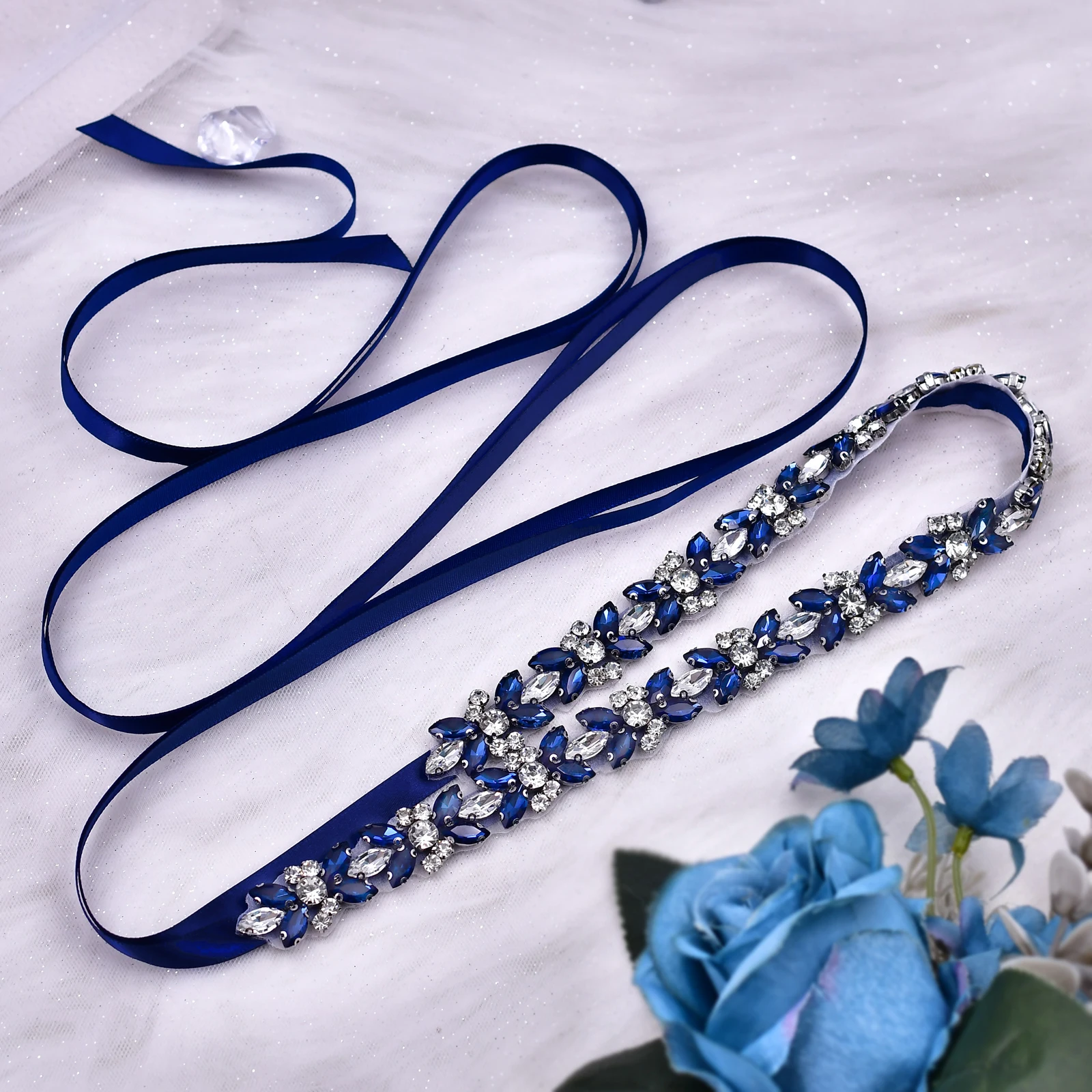 Ceinture en biscuits pour mariage, ceinture élégante, beaux accessoires de mariage, faits à la main avec cristal et perle, argent, bleu marine, S16