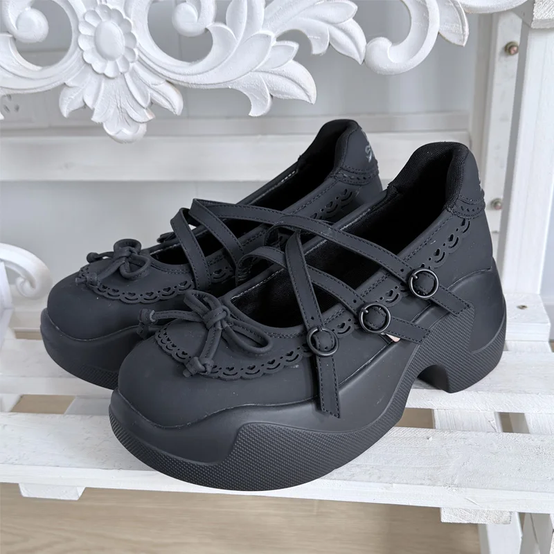 Japanese Original Lolita Sweet  Platform Sneakers Cute Bow Lace Strap Casual Shoes Spring Autumn Daily Versatile Commuter Shoes