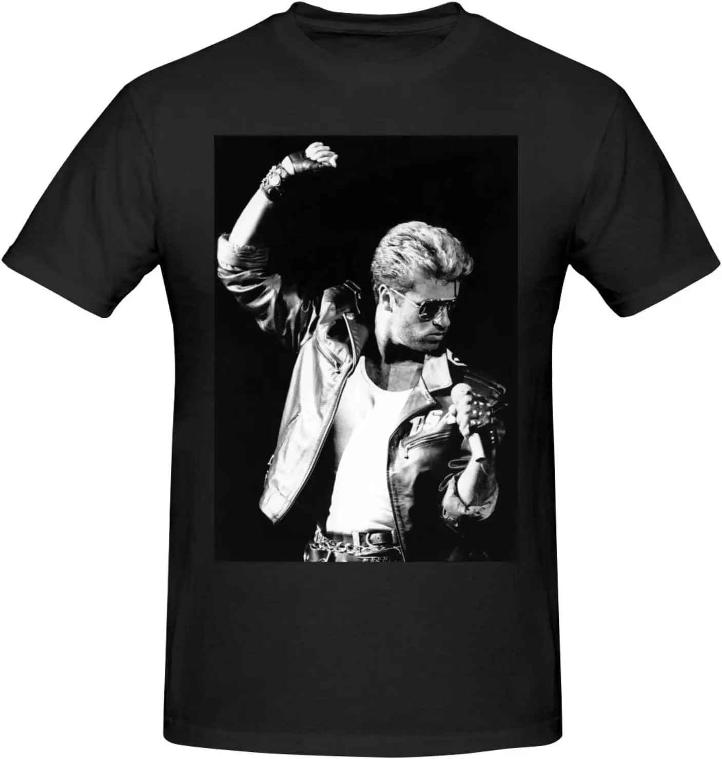 Męskie koszulki George Music Michael Casual Wygodny design Graficzny top z krótkim rękawem i okrągłym dekoltem w kolorze czarnym