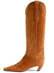 2024 Autumn/Winter New Women's 5cm Low Heel Embroidered Knee Length Women's Boots Multi Functional Square Head Short Boots