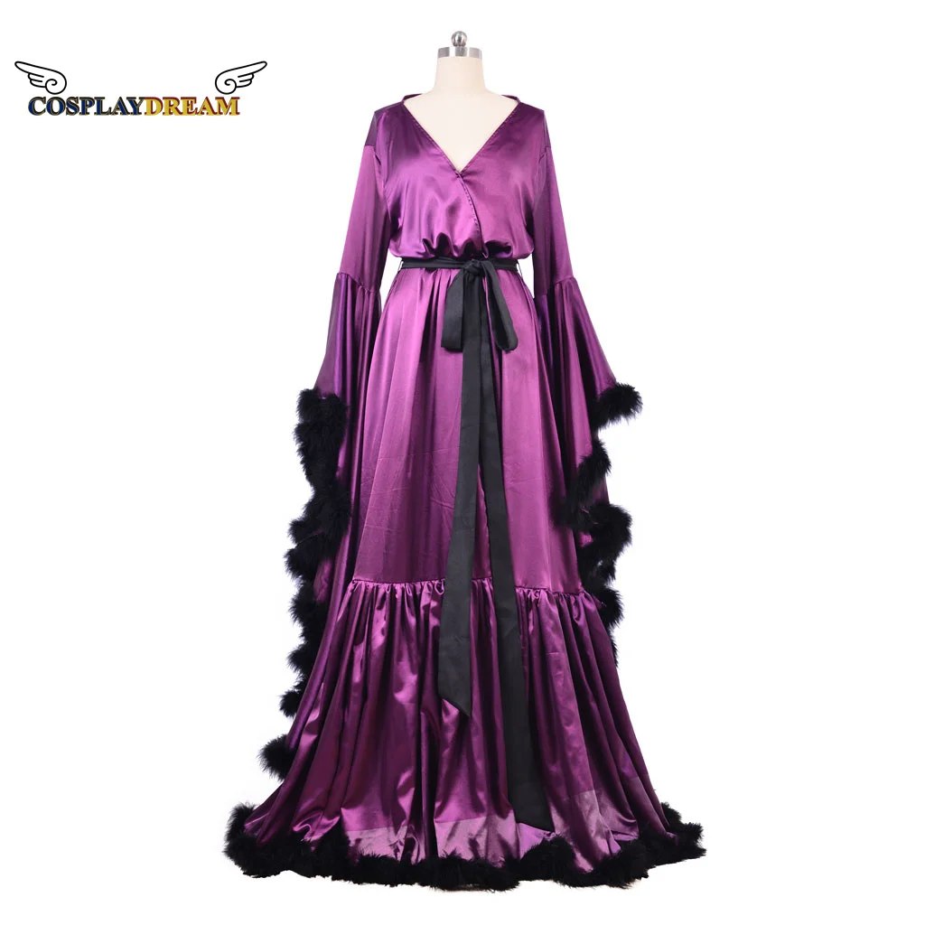 

Medieval Ladies Robe Pajamas Vintage Wedding Long Bridal Boudoir Robe Purpl Luxury Evening Dress Feathered Edge Kimono Nightgown