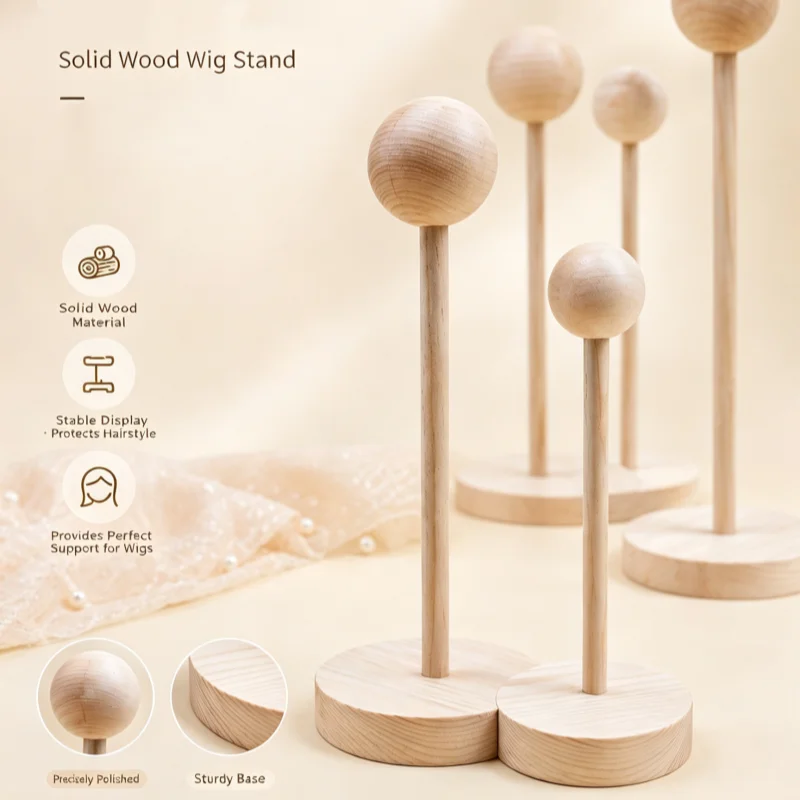 BJD Doll Wooden Wig Head Stand Holder for 1/3 1/4 1/6 1/8 1/12 Scale Doll Wig Trimming Styling Display Organizer Craft Accessory