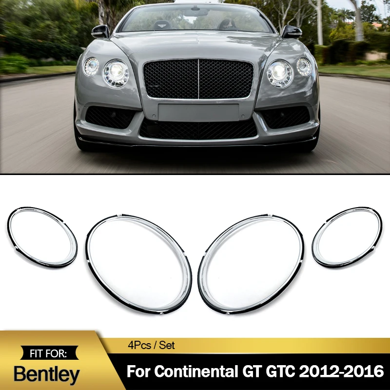 Front Headlight Lens Cover Trims For Bentley Continental GTC 2 Door 2012~2016 GT Chrome Car Headlight Bezel Cover Cap Framework