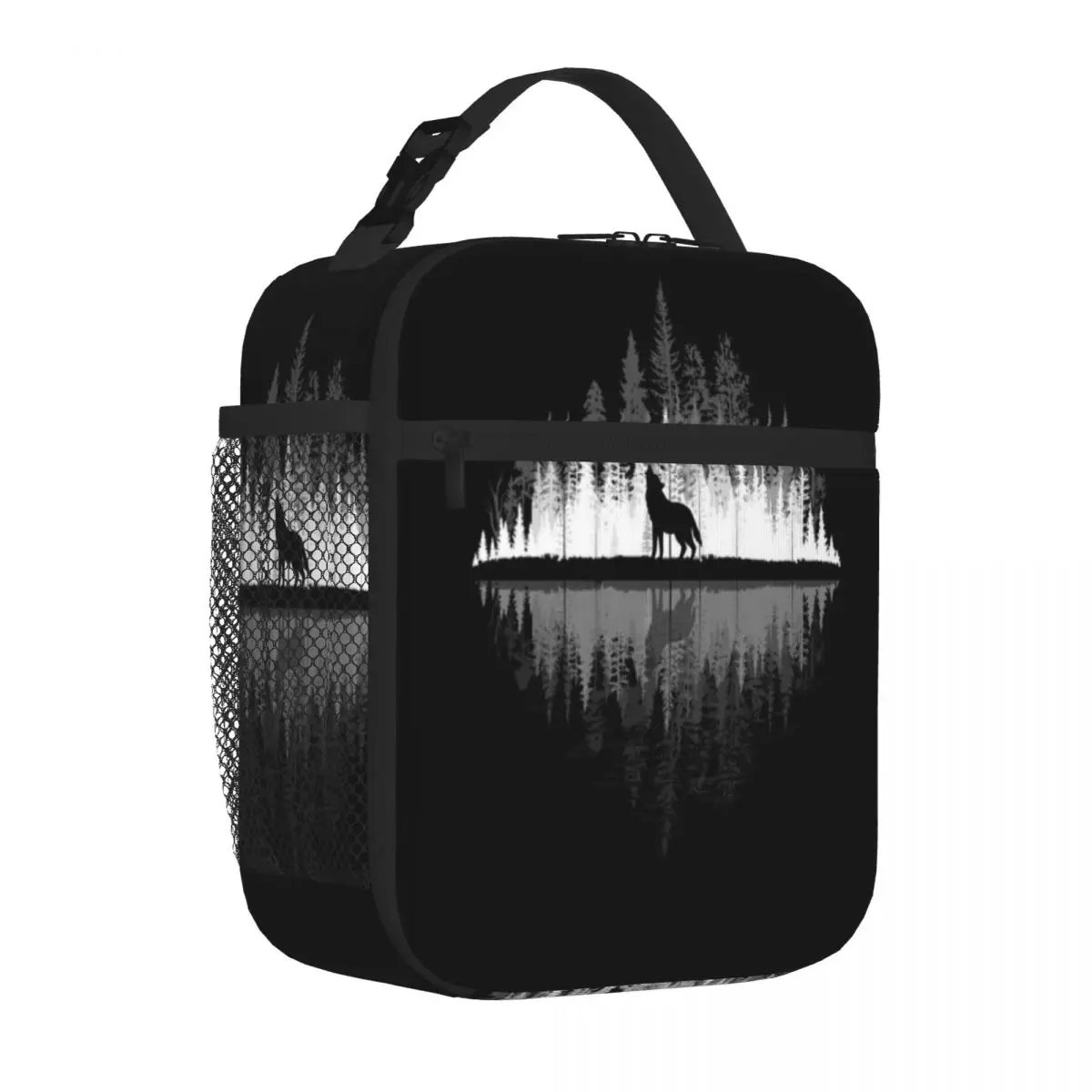 Hot Sale Trees Reflection Wildlife Nature Animal Wolf Outdoor Forest Modern Lunch Handbag Daily Commuting Adult Lunch Bag