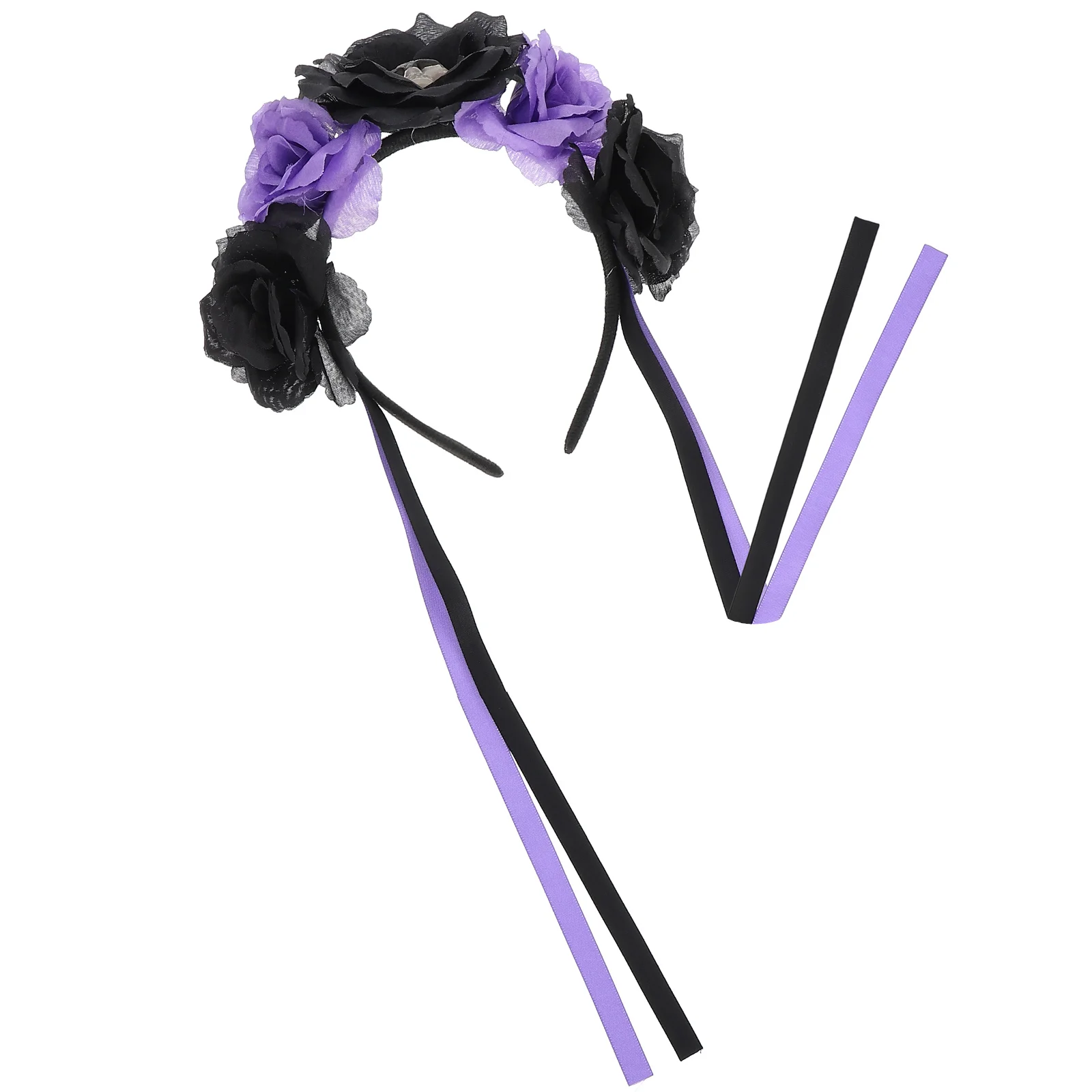 

Skull Headband Halloween Flower Costume Accessory Purple Rose Headdress Day of The Dead Bridal Hair Decor Party Stage