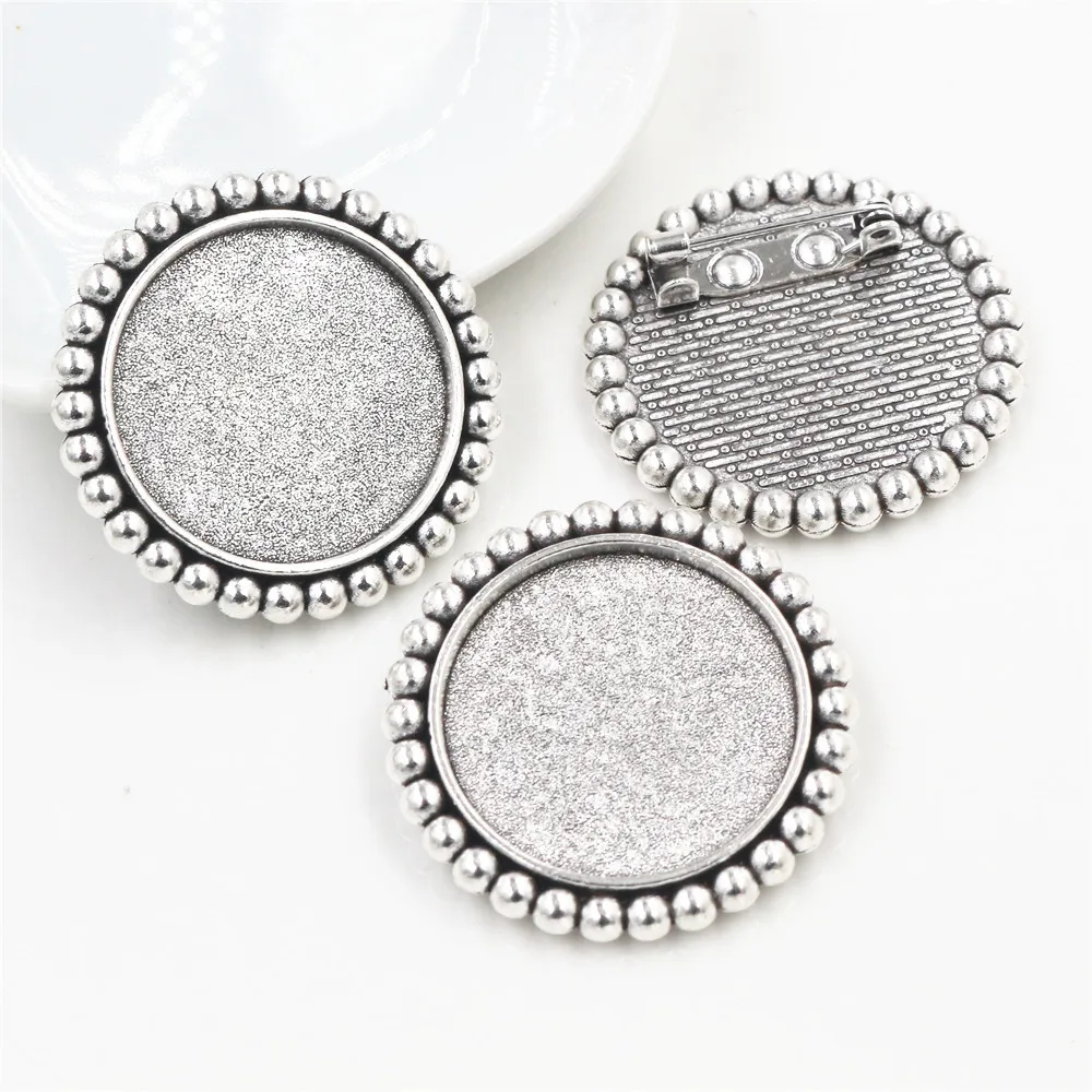 새로운 패션 5pcs 25mm 내부 크기 골동품 실버 도금 청동 블랙 브로치 스위트 스타일 카보 숑 기본 설정