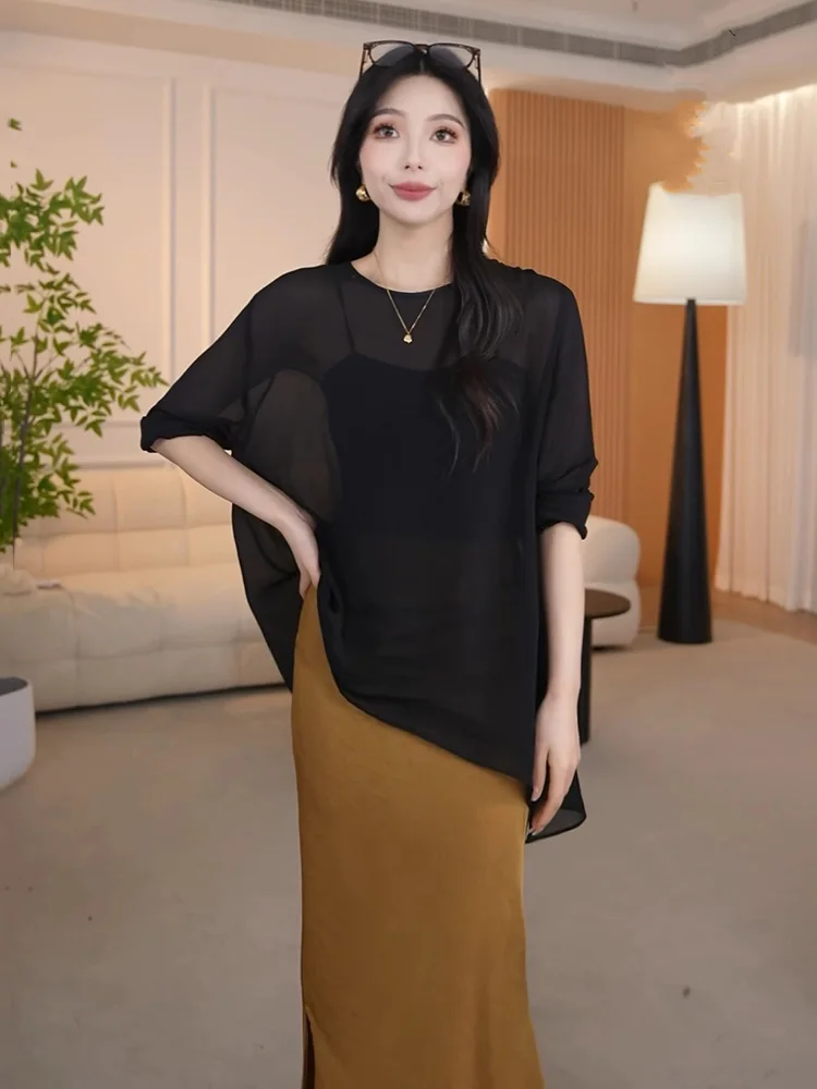 Fashionable Lightweight Women's Sun Protection Cover up Shirt Spring Autumn New Style Loose Fit Long Sleeve Overhead Top