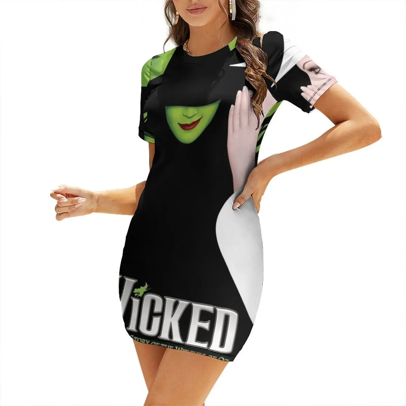 

Black And White Witch Poster Short-Sleeved Dress luxury dresses womens clothing