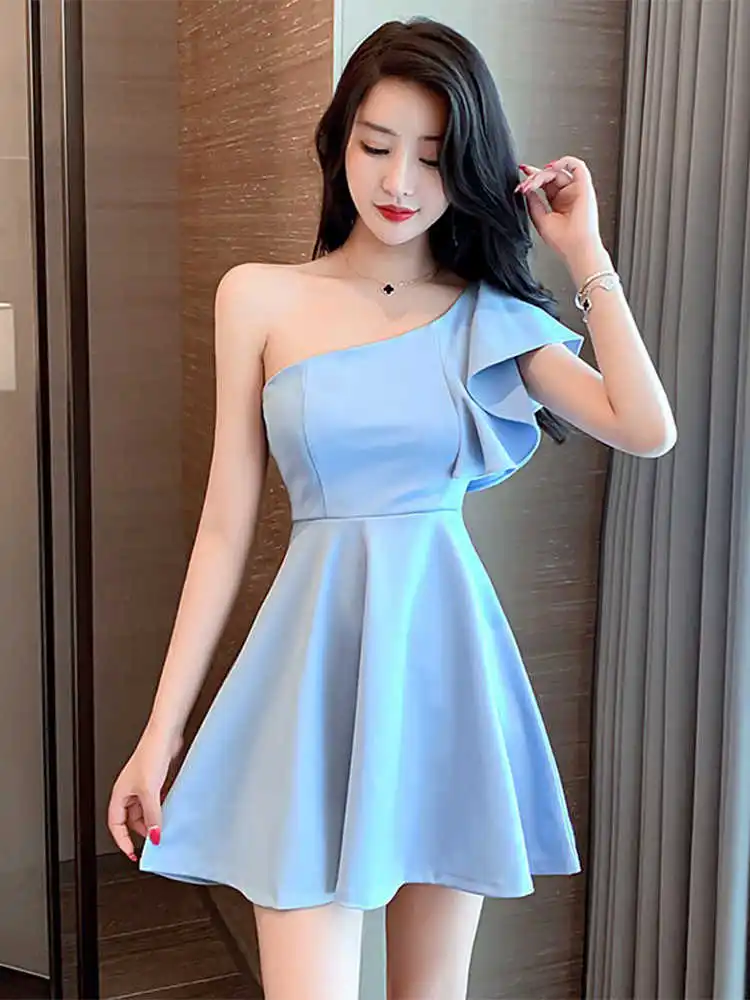 Bagnante a spalla singola a vita alta orm Sexy Nightclub Dr per le donne Pendolarismo coreano Sle Zipper A-Line ort Dr