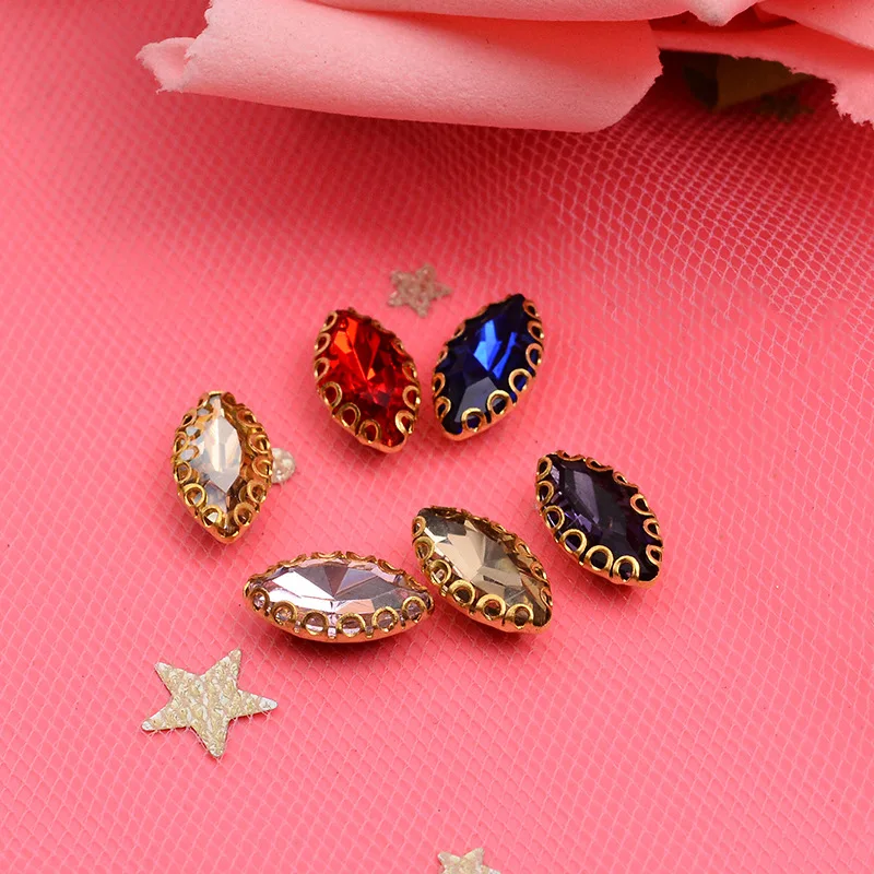 Claw Rhinestones Mix Color Horse eye  Flatback Sewing Rhinestones Shiny Crystals Stones Gold Base Sew On Rhinestones For Clothes