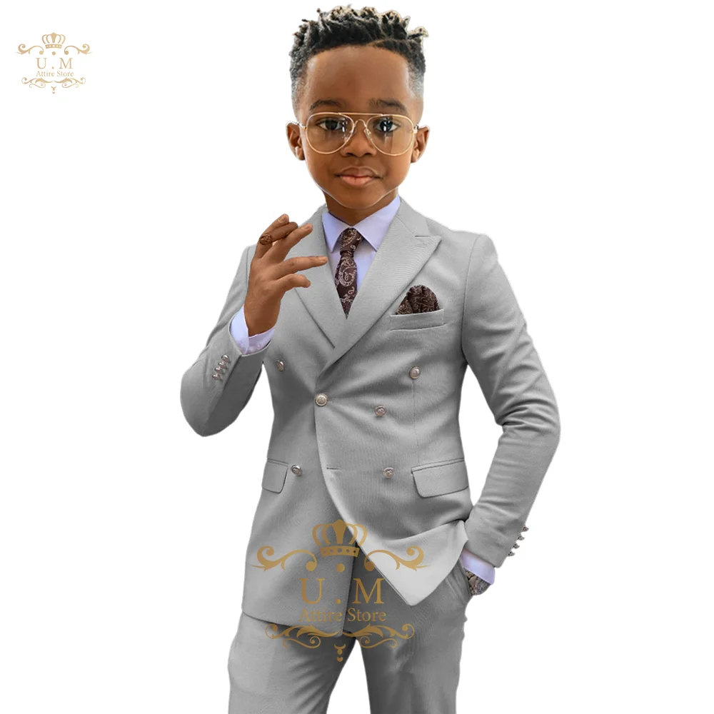 Khaki boy formal suit 2-piece set peak lapel double-breasted blazer pants custom kids' tuxedo for wedding prom cocktail party