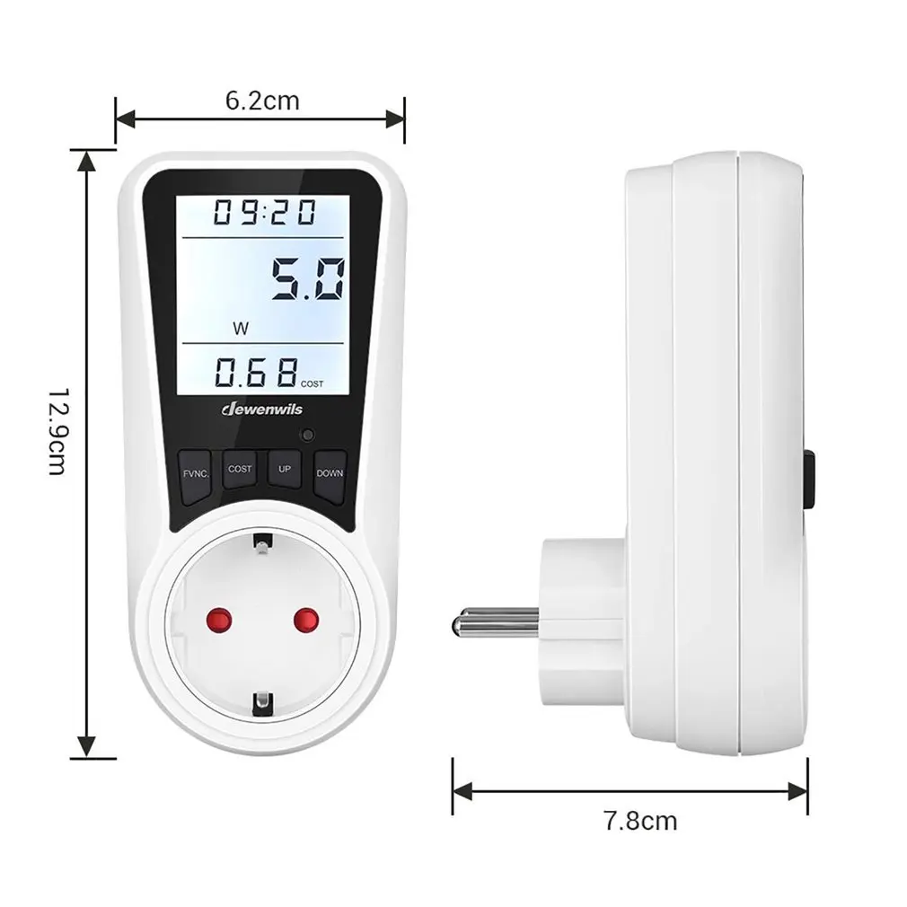 AC Kỹ Thuật Số Wattmeter Điện LCD Điện Đồng Hồ Năng Lượng Điện Máy EU Cắm Ổ Cắm Điện Kilowatt Công Suất Đo Điện Áp