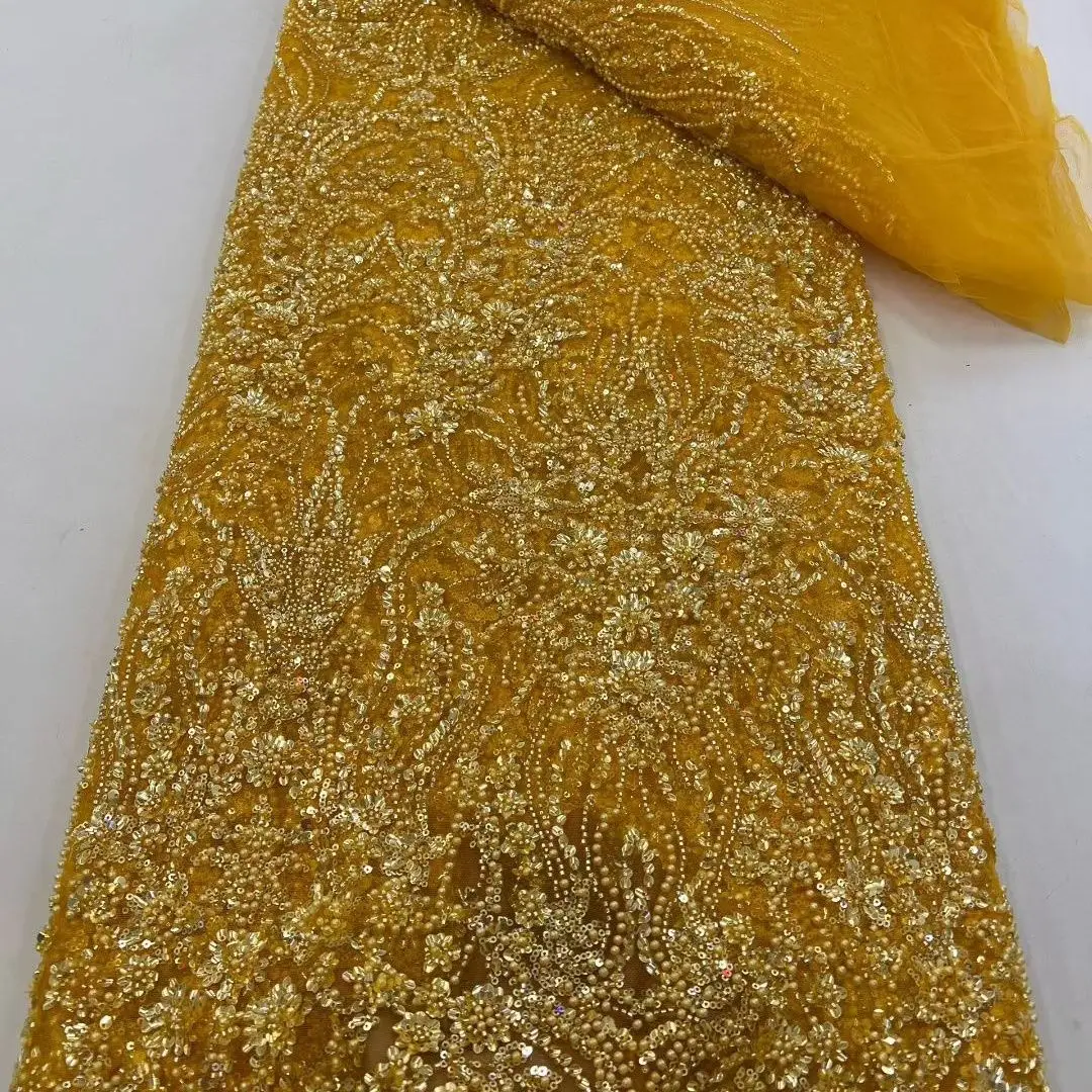 Heavy Beaded Sequin Mesh Fabric by The Yard Multi Color Bubble Bead Tube Bead Cloth for Wedding Dress Evening Gown Dressmaking