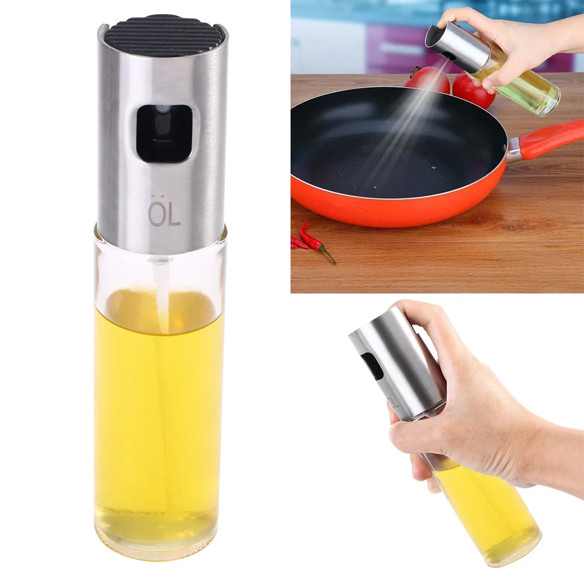 

Glass Oil Sprayer Dispenser 4x4x175cm Stainless Steel Reusable Cooking Spray Bottle for Baking Roasting Grilling Salad