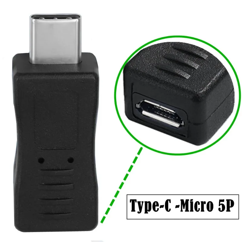 محول من النوع C أنثى إلى ذكر mini5p micro 5p موصل شاحن شحن سريع لمزامنة البيانات للهاتف اللوحي والكمبيوتر