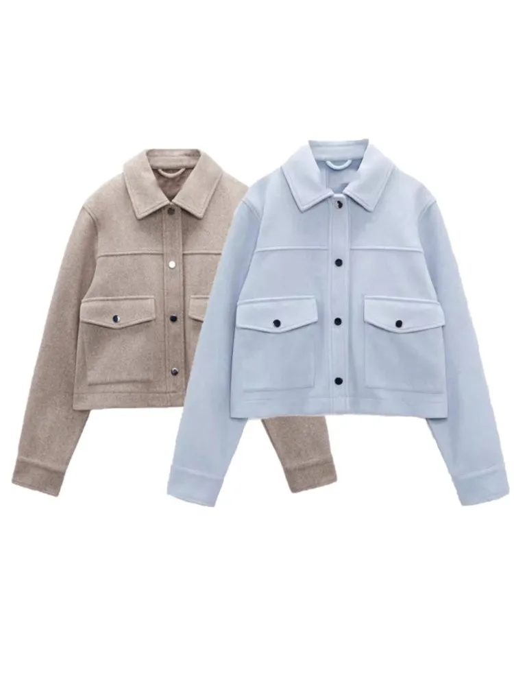 

Elegant Texture Short Jacket Coat Women Fashion Casual Single-breasted Turndown Collar Pocket Long Sleeve Coats Autumn 2025 New