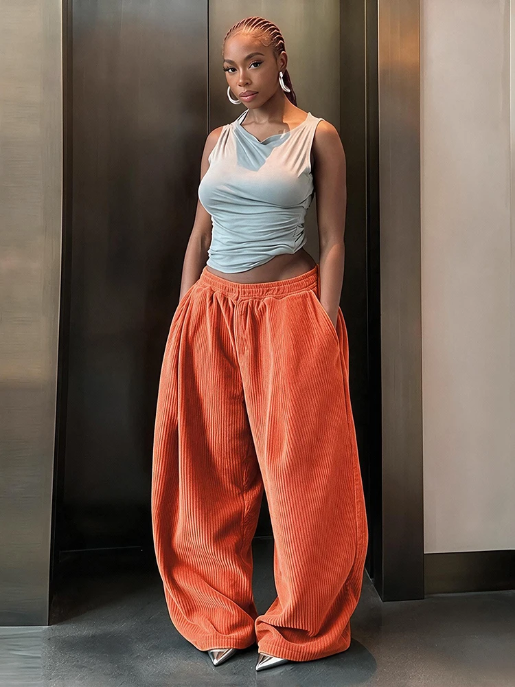 Weird Puss Lässige, bequeme lange Hose für Damen, Herbsttrend, elastische, hochtaillierte, einfarbige, schlichte, Oversize-Style, klassische Streetwear – Detail 17