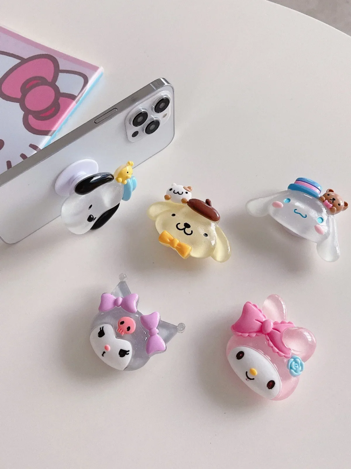 Luminous Sanrio Kuromi Cinnamoroll 3D Mobile Phone Bracket Toys My Melody Retractable Folding Cell Phone Holder Desktop Gifts