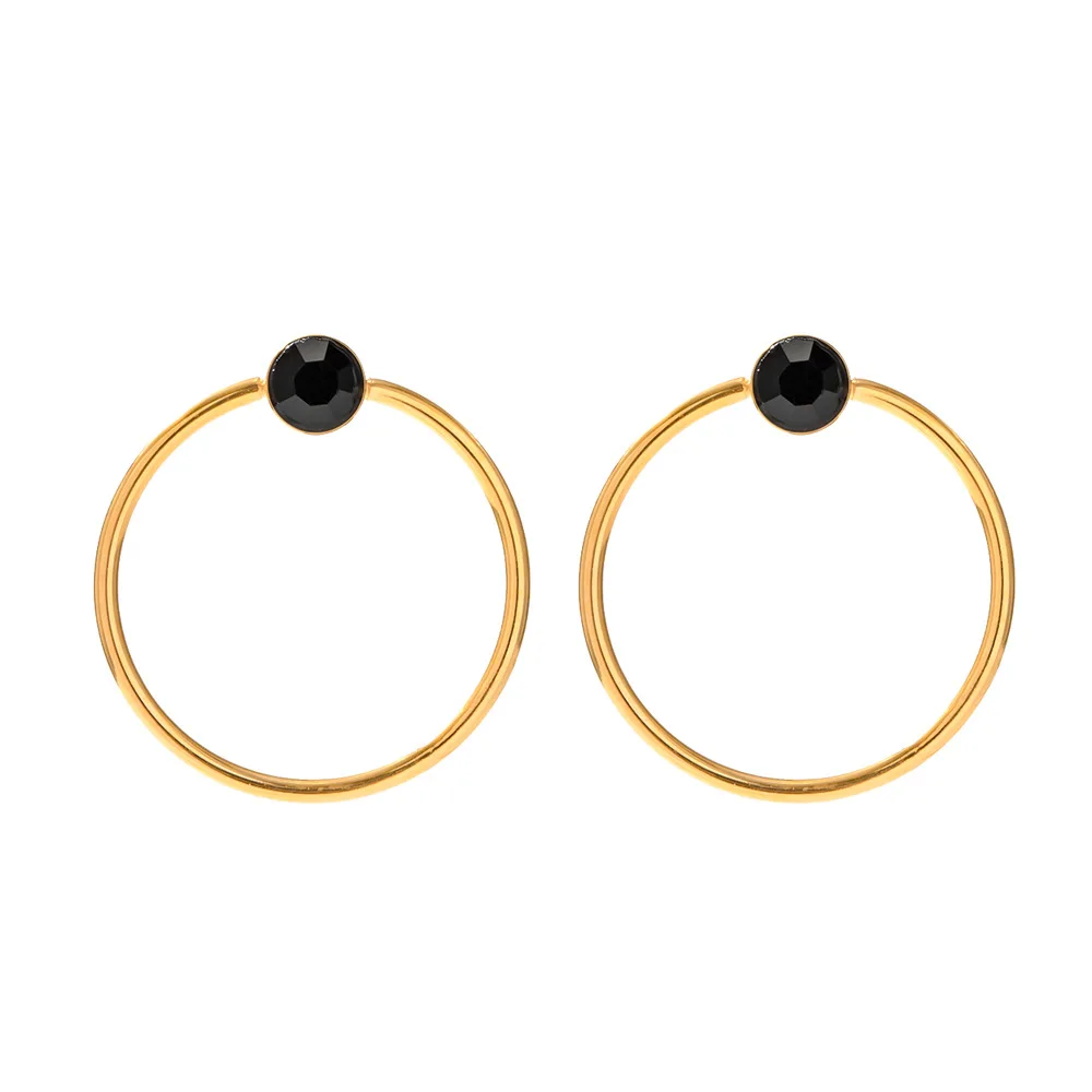 

Stainless Steel PVD 18K Gold Plated Tarnish Waterproof Simply Black Beads Hoop Earrings For Woman Jewelry Wholesale INS