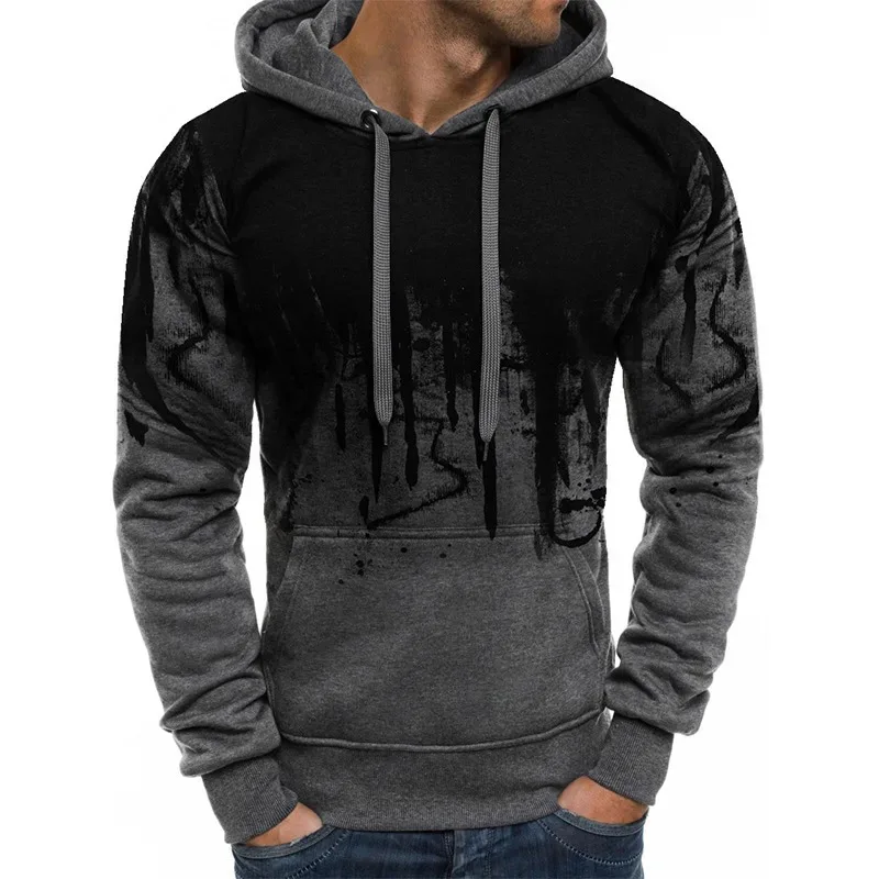 Gradient Print Men\'s Pullover Hooded Sweatshirt Spring Autumn Daily Fitness Sportswear Fashion Casual Hoodies Loose Clothing