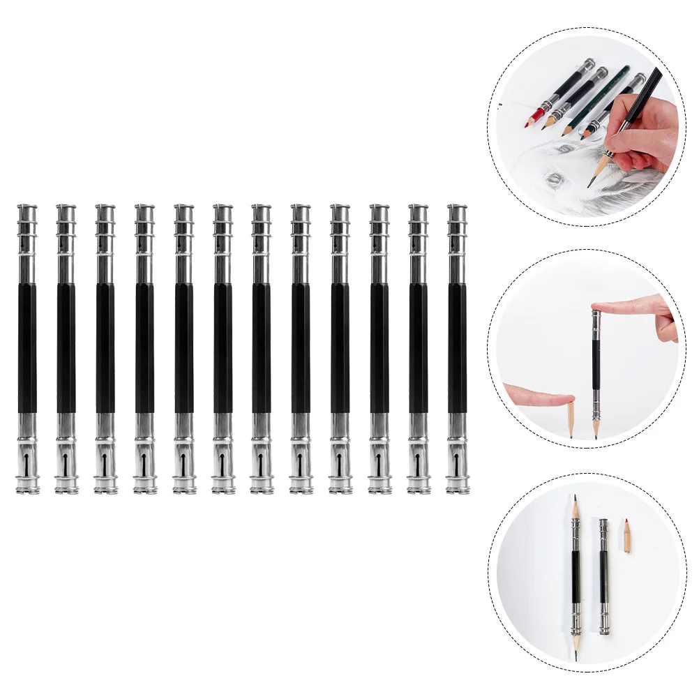 

12Pcs Stainless Steel Pencil Lengthener Holder Extend Short Pencils Prevent Waste for School Office Home Use Student Stationery