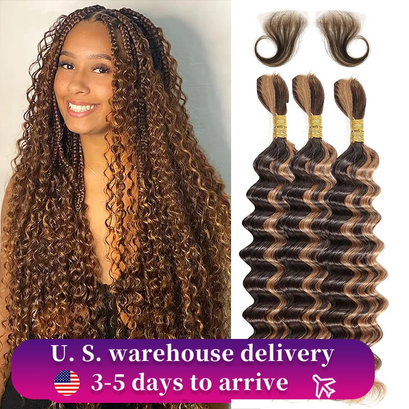 

Highlight Bulk Human Hair For Braiding 4 27 Ombre Blonde Deep Wave Human Hair Bundles No Weft Bundles For Women Hair Extensions