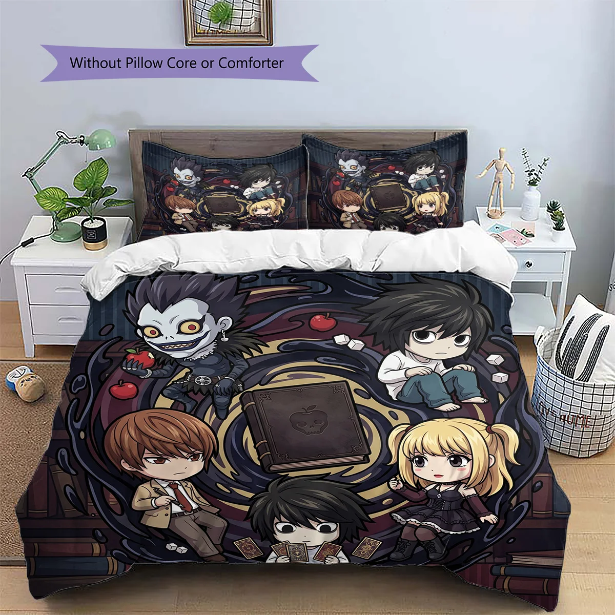 Death Note Patterned Pillowcase & Duvet Cover Set Home Decor Anime Themed Bedding Perfect Present for Anime Fans.-TING