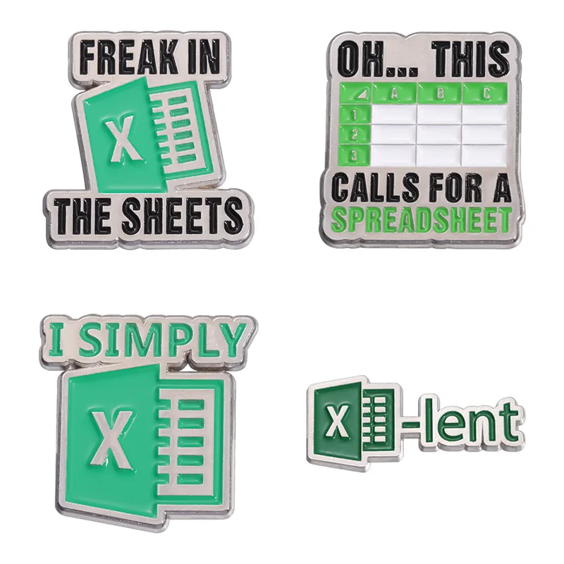 I Simply Green Excel Spreadsheet Lang Pin Office Software Creative Styling Worker Clothing Collar Pin Programmer Badge Brooch