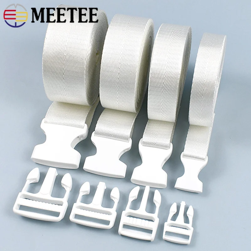 20/25/32/38mm Bag Strap Fastener 1-5Sets White Nylon Webbing Tape Plastic Release Buckle Adapter Belt Adjust Closure Clip Clasp