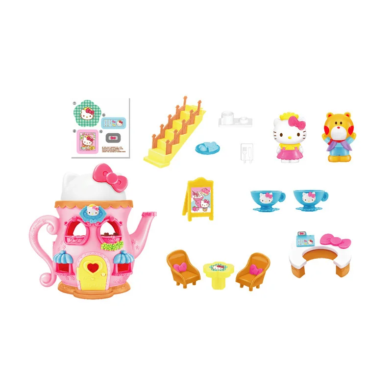 Hello Kitty Set Teapot Cafe Toy Girl Children Play House Cartoon Kawaii Doll Model Girl Party Toy Children's Birthday Present