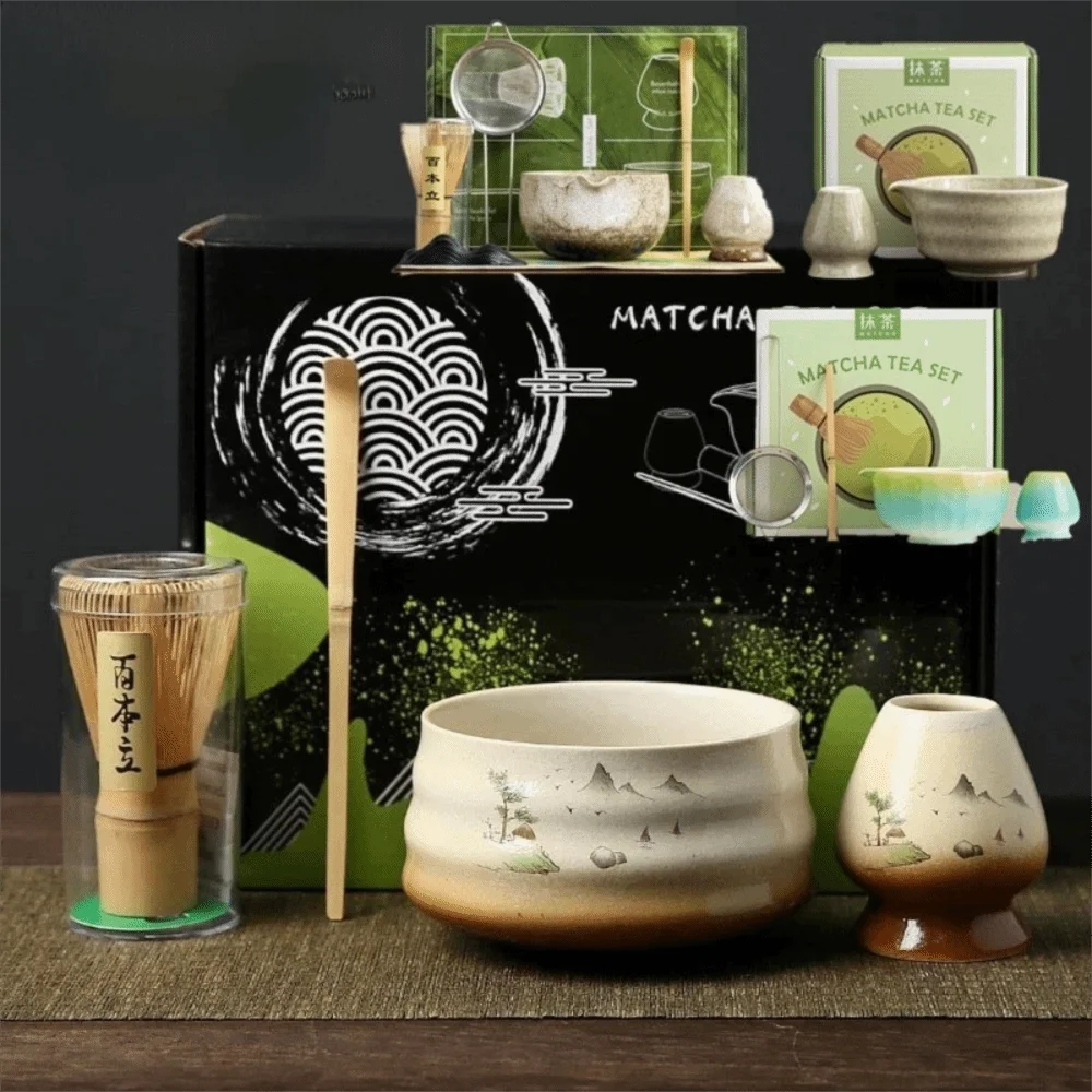 Tee-Sticks Japanisches Matcha-Tee-Set Matcha-Schale Matcha-Löffel Matcha-Bürste Tee-Zubereitungswerkzeuge Bambus-Keramik-Matcha-Besen-Set
