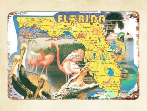 Florida travel tourism flamingo metal tin sign metal wall art