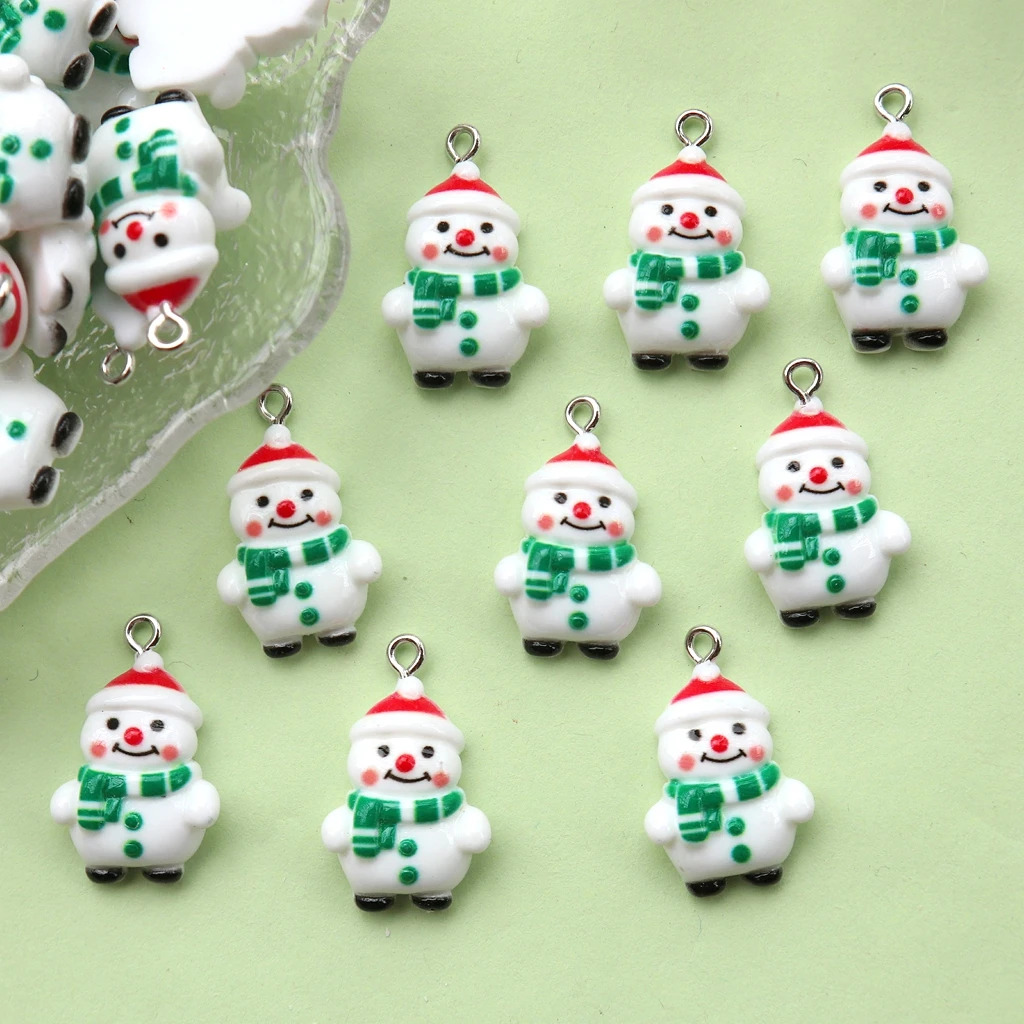 Breloques en résine bonhomme de neige de noël, pendentifs festifs à dos plat pour accessoires de fabrication de bijoux, artisanat, décorations de porte-clés, 10 pièces