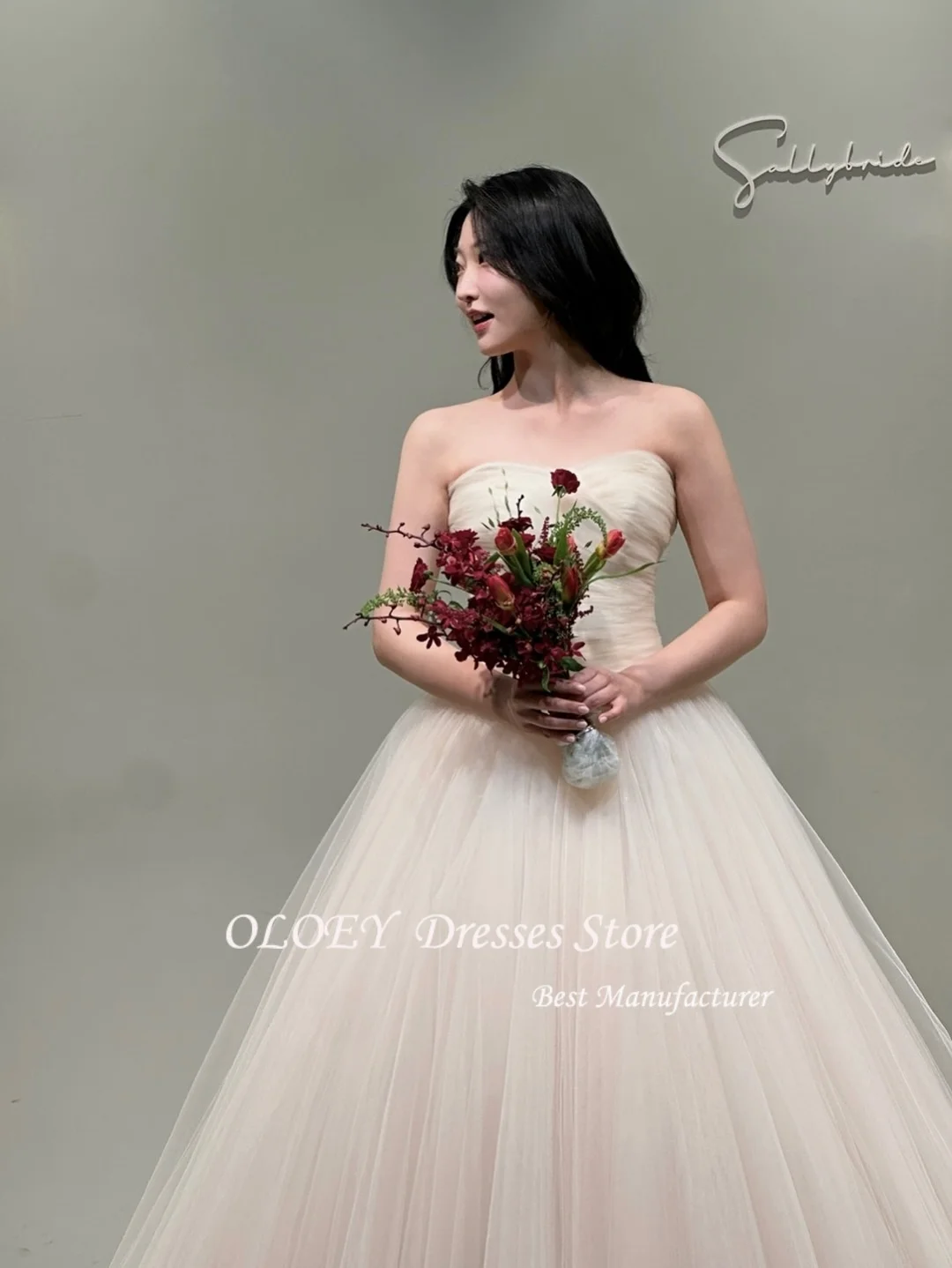 OLOEY Maßgeschneidertes koreanisches Tüll-Hochzeitskleid SAVEsp Tecnica Kolmelloses Brautkleid Korea Hochzeits-Fotoshooting-Kleider bodenlang
