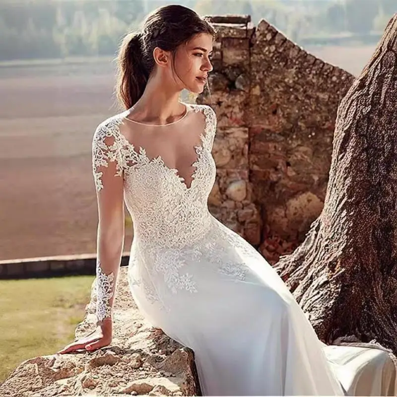 Maria Novia Dostosowane suknie ślubne Boho z długim rękawem 2025 dla kobiet A Line Ivory Lace Bride Boho Suknia ślubna Vestido De Noiva