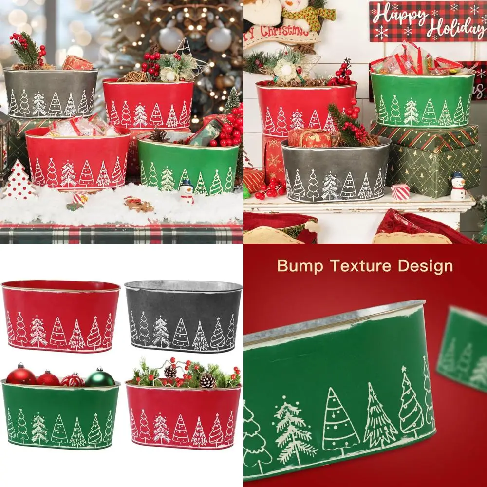 

Green Oval Metal Ice Buckets with Galvanized Storage Tubs for Christmas Party Table Centerpieces and Beverage Pails