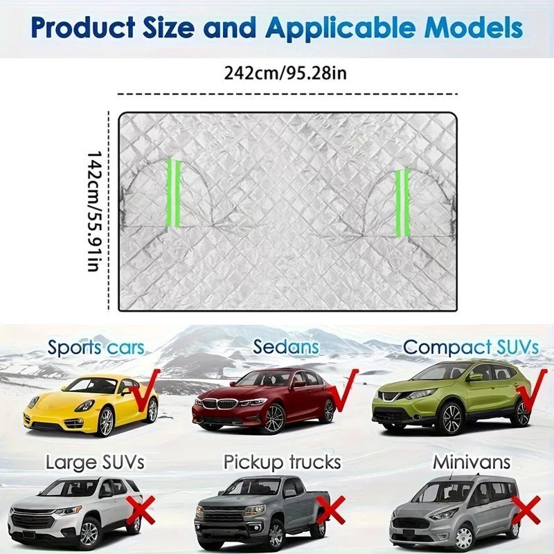 

Universal Car Windshield Cover Outdoor Car Front Window Snow Frost Ice Protector UV Sun Shade Dust Proof Cover with Mirror Cover