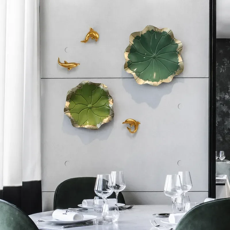 New Chinese Style Lucky Fish Lotus Leaf Wrought Iron 3D Wall Pendant Living Room Background Wall Decor