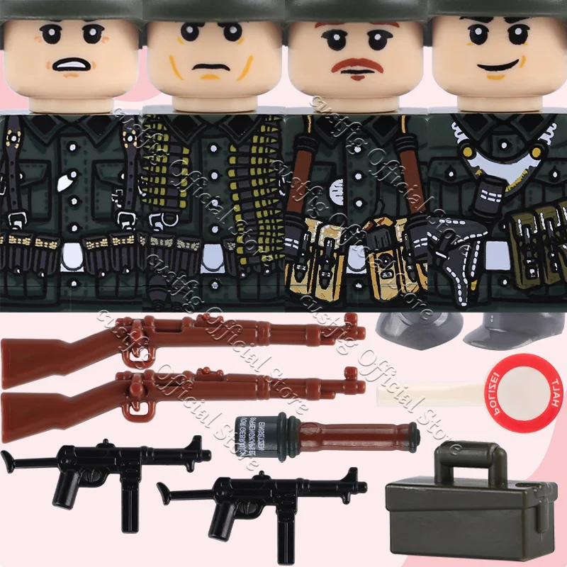 MOC Militär Armee Soldaten Figuren Zubehör Bausteine Infanterie Deutsche Preußische Tarnfarben Krieger Gewehr Bausteine Jungen Spielzeug Geschenk