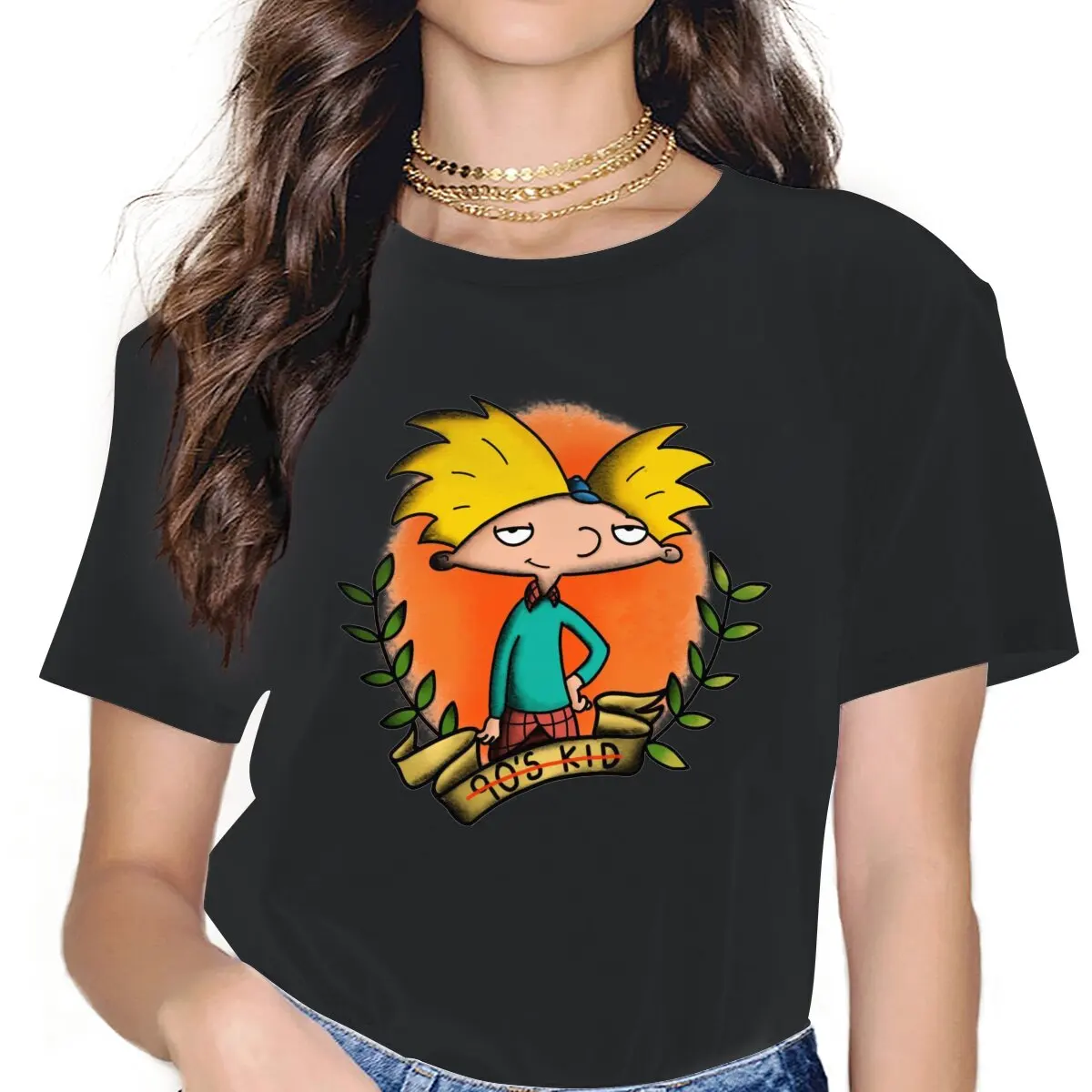 Tree Women\'s T Shirt Hey Arnold Tuck Tucker Domestic Comedy Funny Tee Shirt Short Sleeve Crew Neck T-Shirt Pure Cotton